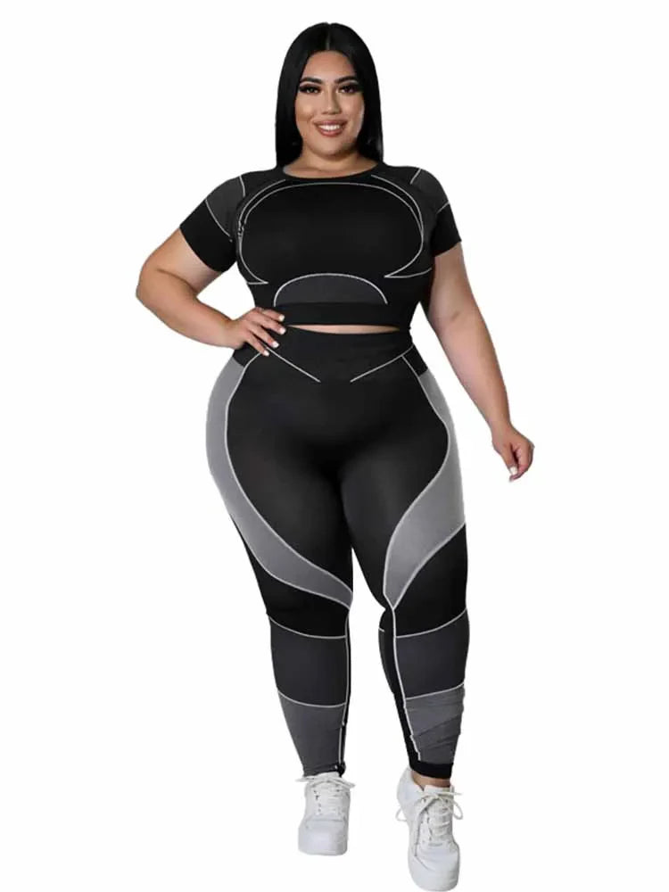 Women Tracksuit 2 Piece Set Plus Size Pants Suit Casual Slimming Leggings Summer Sets Women's Outfits