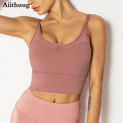 Mesh Breathable Yoga Bra Pilates Crop Bra Yoga Crops Gym Crop Fitness Top Quick Dry Spaghetti Strap Sports Bra