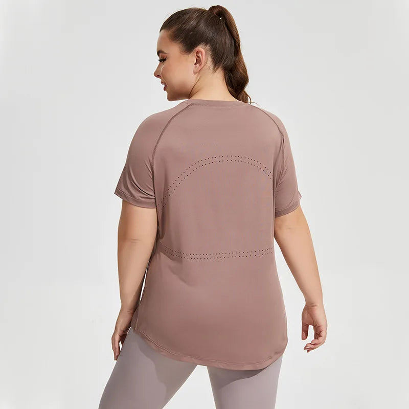 Plus Size Sportswear Woman Gym Yoga Clothes Women T-Shirt Short Sleeve Fitness Top Breathable Slim Butt Cover Running Shirt