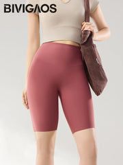 Thin Seamless High Waist Sharkskin Bicycle Shorts Women Knee Length Tight Biker Shorts Sport Short Leggings