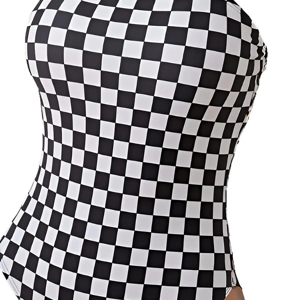 Checkered Flag Style Plaid One Piece Swimwear Strap Beach Surfing Women's Swimsuit Crossbody Swimwear Quick Dry Tight Fit Polyester Fabric