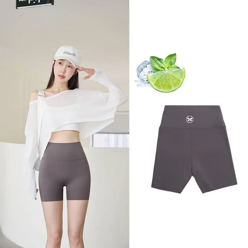Summer Seamless Elastic Thin Sharkskin Shorts Women High Waist Tight Mini Shorts Sport Fitness Biker Safety Shorts