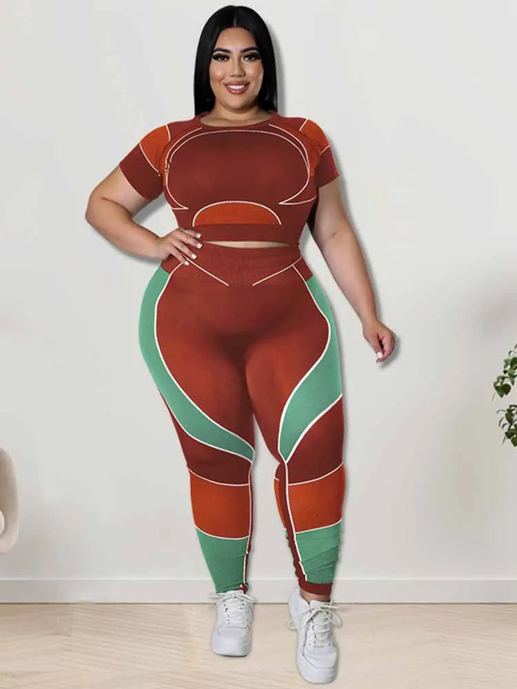Women Tracksuit 2 Piece Set Plus Size Pants Suit Casual Slimming Leggings Summer Sets Women's Outfits