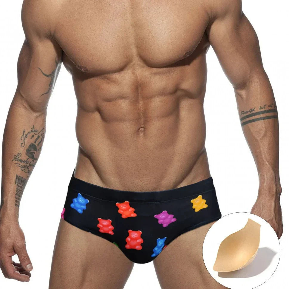 Colored Hearts Push Up Swimwear Men Swimming Briefs Sexy UXH Bikini Swimsuit Men Swim Wear Trunk Beach Surfing Bathing Suit