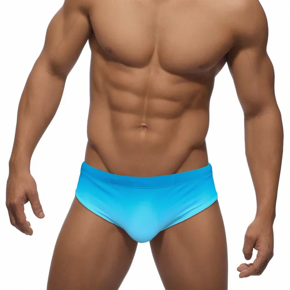 Men's Solid Gradient Swim Briefs Low Waist Pad Push Up Bathing Suit Polyester Quick Dry Male Sport Beach Surfing Swimwear