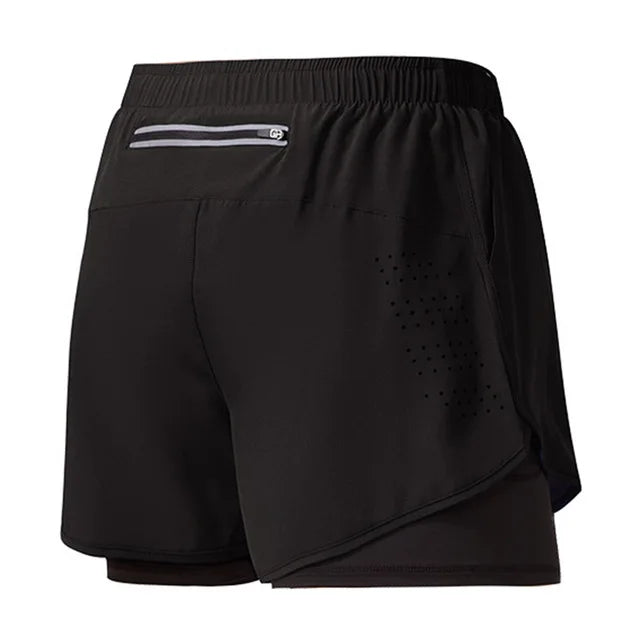 Men's Running Shorts Quick-drying Fitness Black Double Layer Shorts Men Sport Workout Training Bodybuilding Short Pants