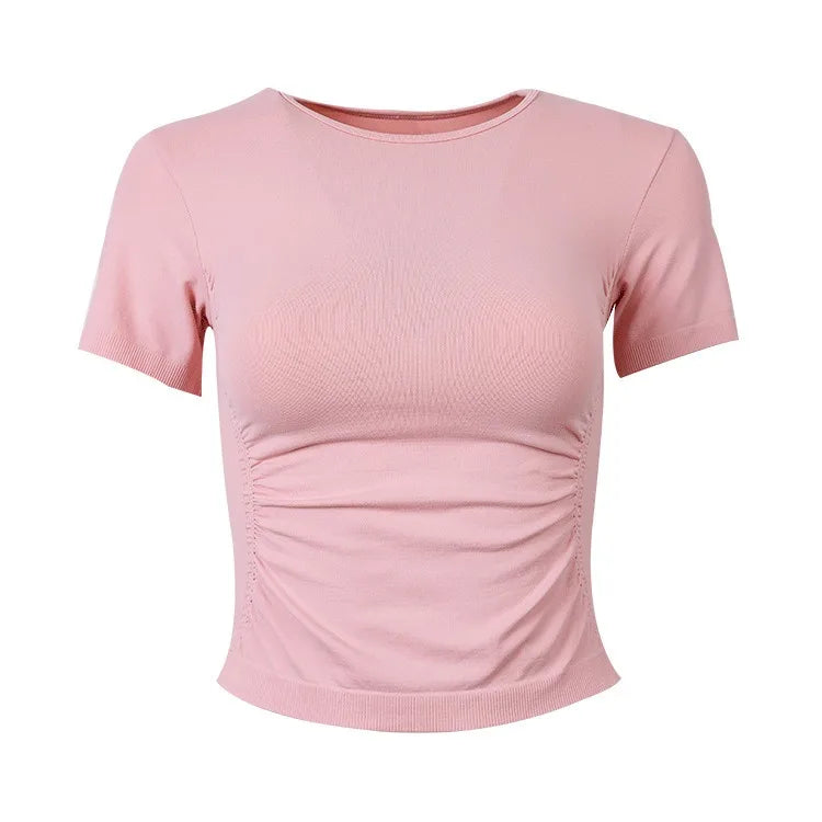 Aiithuug Seamless Slimming Waist Up Yoga Short Sleeve Gym Shirts Stretch Breathable Daily Sports Tennis Golf Tops Fitness Crops