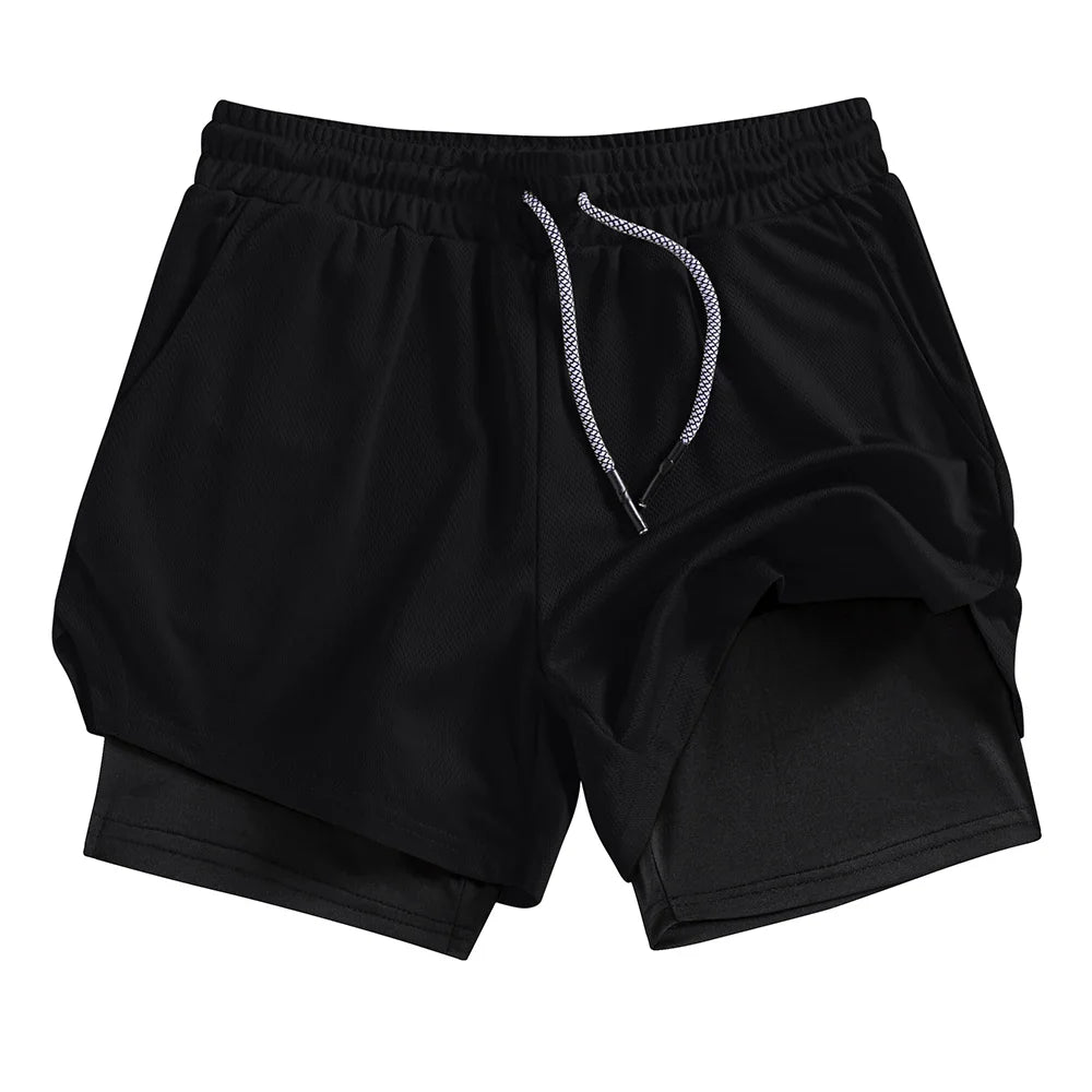 Men's Summer double-deck Quick Dry Gym Athletic Workout Casual Shorts Comes in Many Colors with Compression Liner and Towel Loop