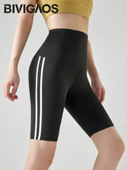 Stripe Side Double Stripe Cycling Shorts Women Sports Running Short Leggings High Waist Slim Fitness Biker Shorts