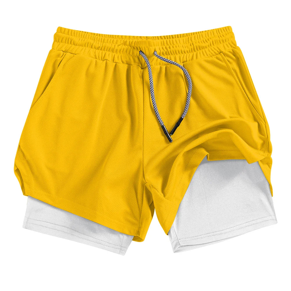 Men's Summer double-deck Quick Dry Gym Athletic Workout Casual Shorts Comes in Many Colors with Compression Liner and Towel Loop