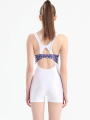 One Piece Women Pro Sports Swimwear Boyleg Above Knee Length Sport Swimsuit Patchwork Beach Wear Bathing Suit