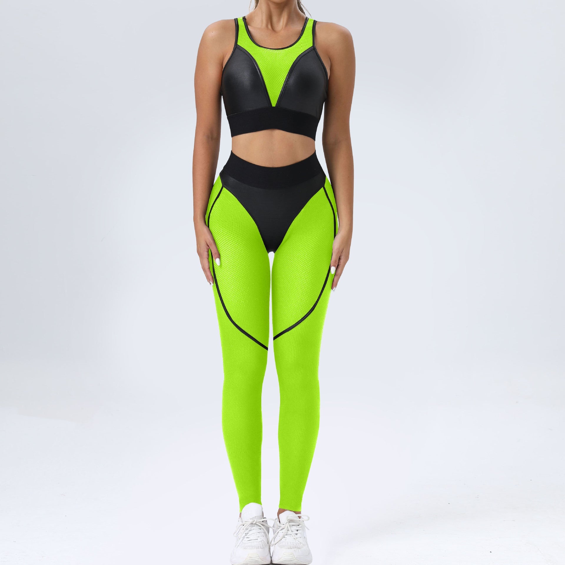 Bright Solid Colour Options Gym Set Women Mesh Suit for Fitness Sportswear 2024 Tracksuit Yoga Clothes Transparent 2 Piece Sets Women Outfit Black Pink