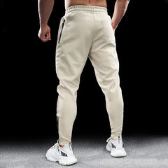 Autumn Winter Men Pure Cotton Motion Elastic Waist Bodybuilding Sweatpants Comfortable Breathable Zipper Elastic Slim Trousers