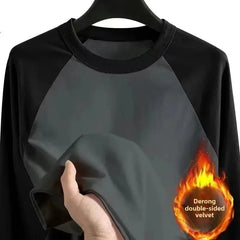 Double-Sided Men's Long Sleeve Crew Neck Thermal T-Shirt Winter Warm Clothing Solid Color Contrast Color German Velvet Base Shirt