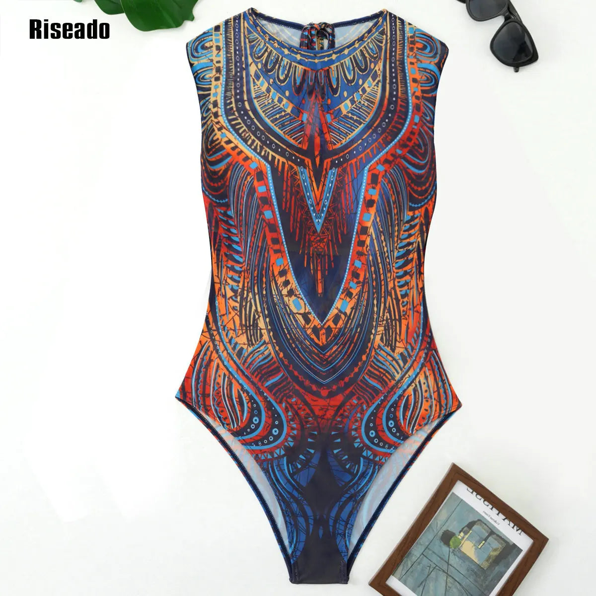 One Piece Women's Swimsuit Retro Print Vintage Russia Swimwear Sleeveless Bodysuit Large Size Summer Suit