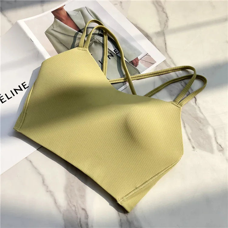 One piece Strappy Yoga Gym Bras Active Wear Women Criss Cross Strap Wireless Sports Bras Top Athletic Brassiere