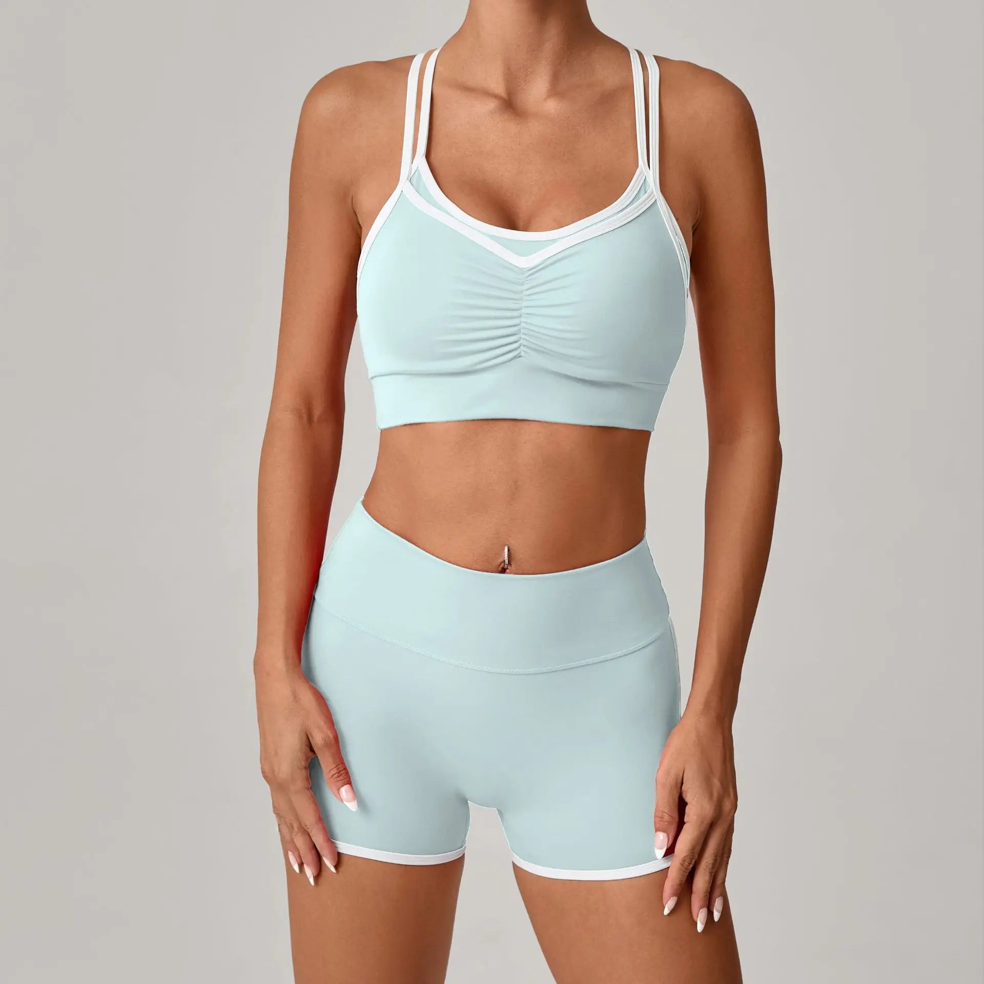 Adjustbale Back Yoga Set Women Power Line Sport Bra Gym Workout Legging High Waist Fitness Athletic Shorts Active Wear