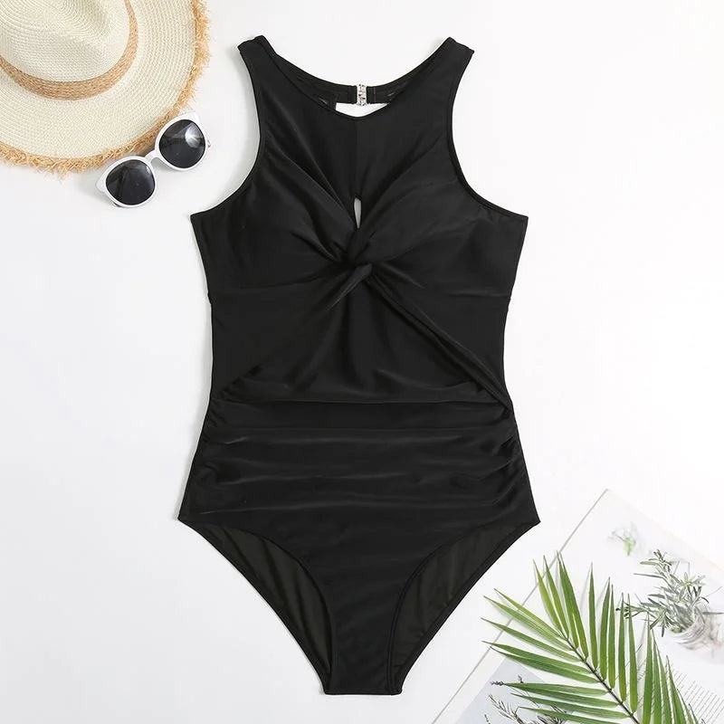 Scrunch Front Design Black One Piece Swimsuits Closed Female Swimwear Push Up Body Women's Swim Wear Bathing Suits Beach Pool Bather