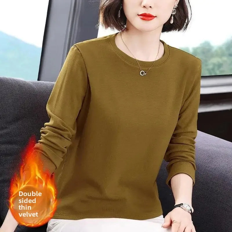 Slim Fit Long Sleeve Crew Neck T-Shirt Women's Autumn Style Versatile Body Shaping Base Layer Shirt Top Dervo Knit Design