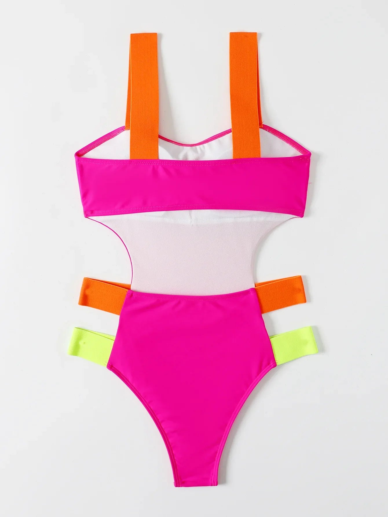 Hot Pink Color Block One-piece Swimsuit Women Neon Swimwear
