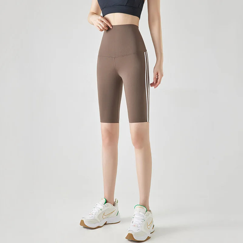 Stripe Side Double Stripe Cycling Shorts Women Sports Running Short Leggings High Waist Slim Fitness Biker Shorts