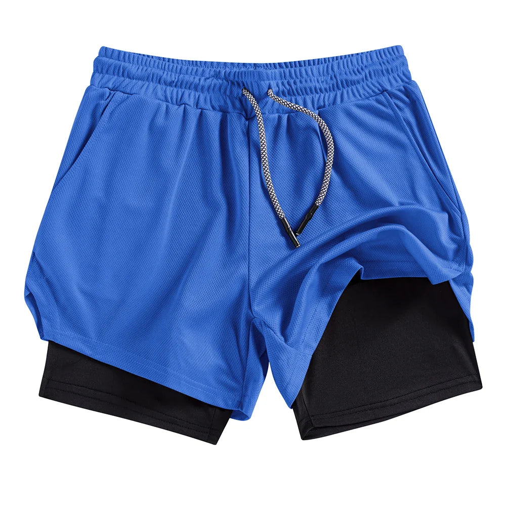Men's Summer double-deck Quick Dry Gym Athletic Workout Casual Shorts Comes in Many Colors with Compression Liner and Towel Loop