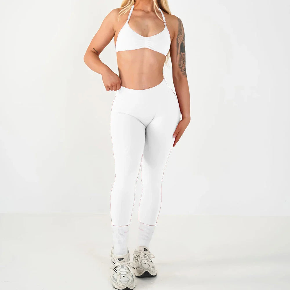 2PCS Seamless Yoga Set Women Workout Scrunch Leggings Strappy Sports Bra Fitness Gym Clothing Workout Set XP389
