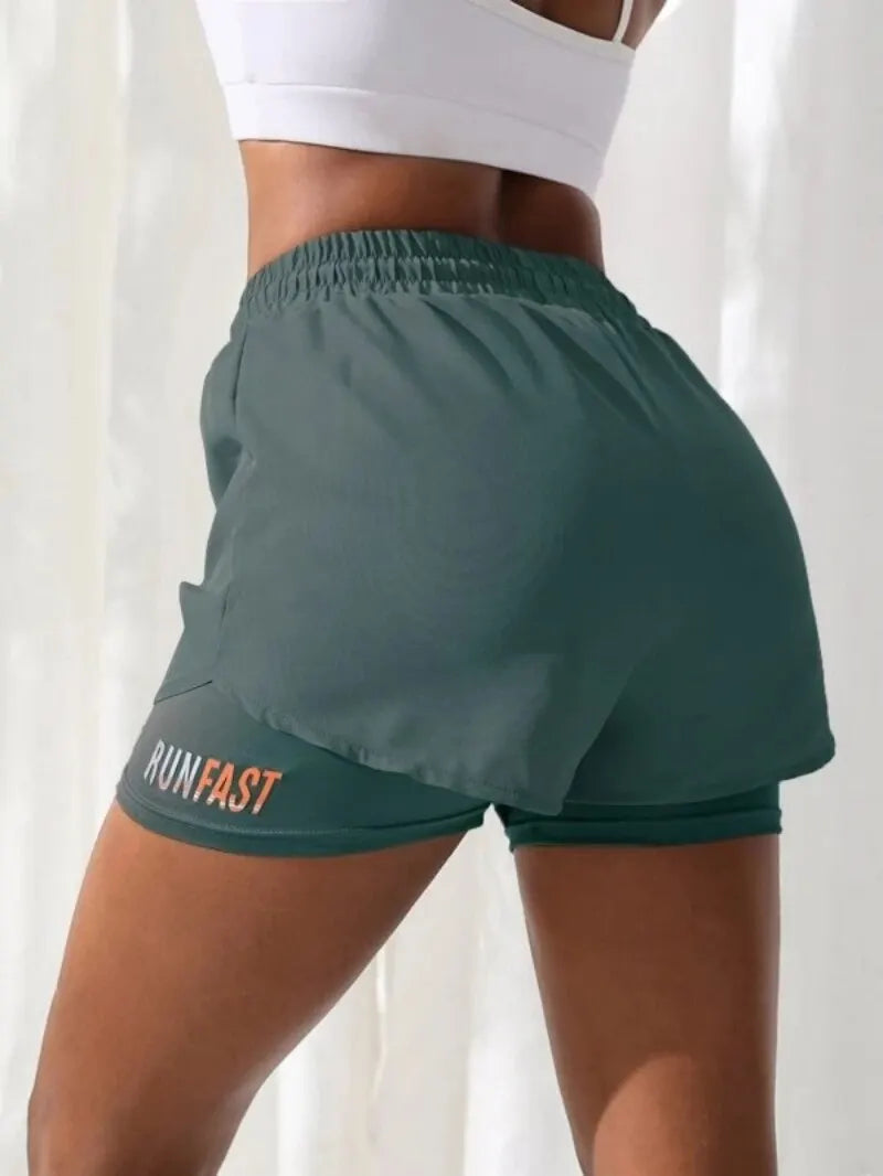 Women's High Rise Yoga Shorts With Elastic Proximity Control Running Shorts, Fake Two Pieces Pants