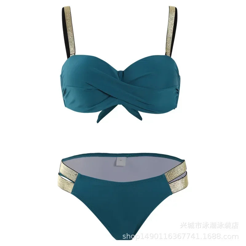 Push Up Bikinis Women's Solid Color Swimwear Female Swimsuit Swimming Bathing Suits Bikini Set Beachwear Bather