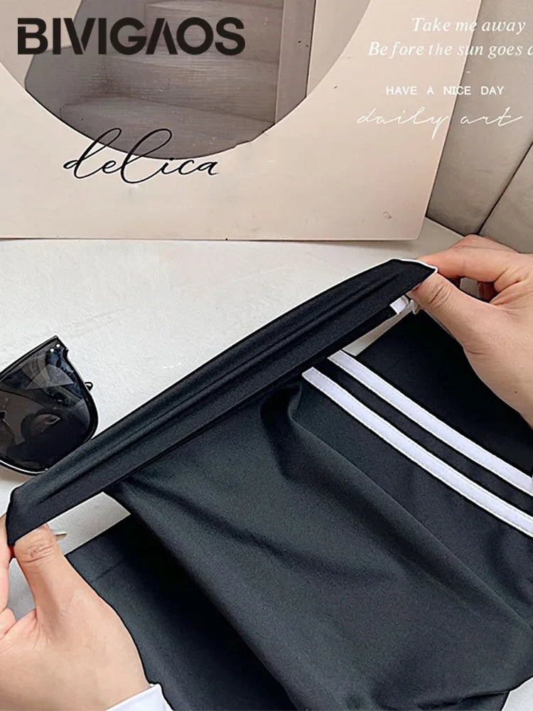 Stripe Side Double Stripe Cycling Shorts Women Sports Running Short Leggings High Waist Slim Fitness Biker Shorts