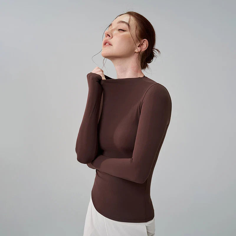5 Colors Half-High Collar Slim Fit Yoga Top Women's Pilates Pullover Sports Long Sleeve High Elastic Fitness T Shirt