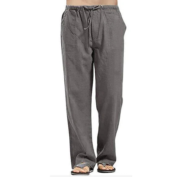 Cotton Linen Harem Pants Men Solid Elastic Waist Streetwear Joggers Baggy Drop-crotch Pants Casual Trousers Men Running