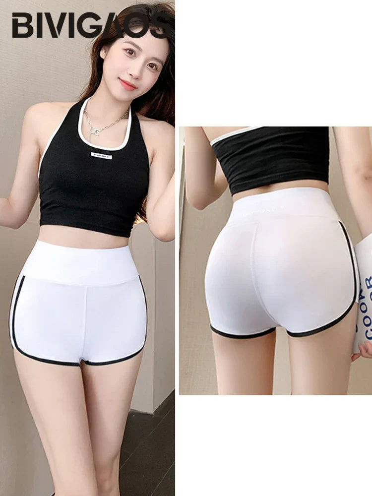 Running Sports Shorts Women Thin White Edge Joggings Shark Mini Shorts Yoga Ice Silk Casual Safety Shorts
