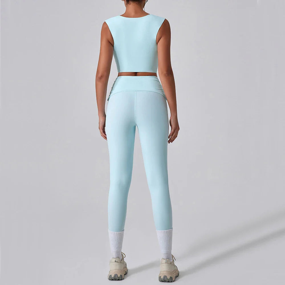 2PCS Women Yoga Set Workout Pant Outfits Fitness Sportswear Gym High Waist Flare Leggings Sports Bra Athletic Tracksuit