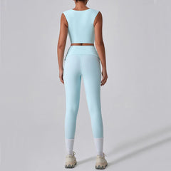 2PCS Women Yoga Set Workout Pant Outfits Fitness Sportswear Gym High Waist Flare Leggings Sports Bra Athletic Tracksuit