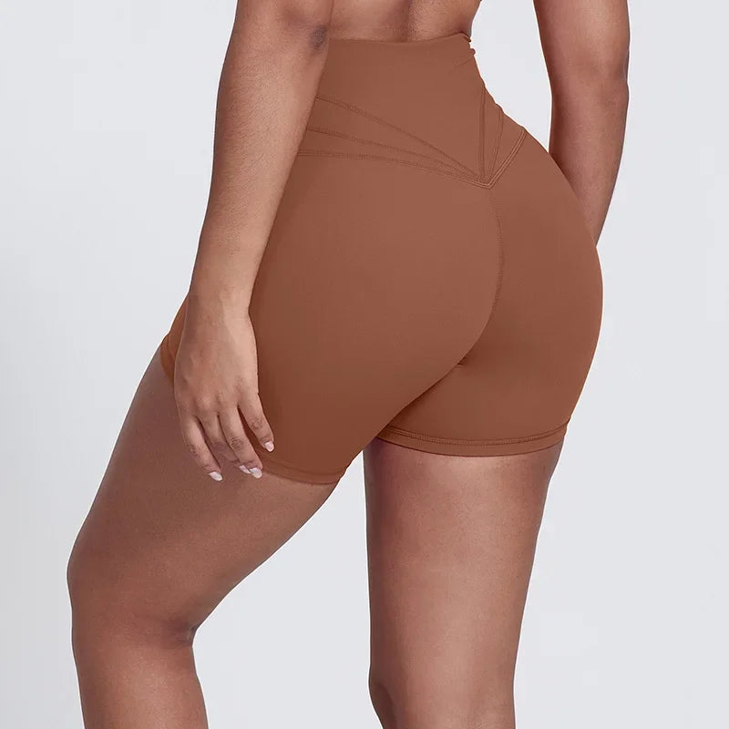 Peach Butt Lift Crossover Waist 4" Gym Shorts High Waist V Yoga Workout Running Shorts