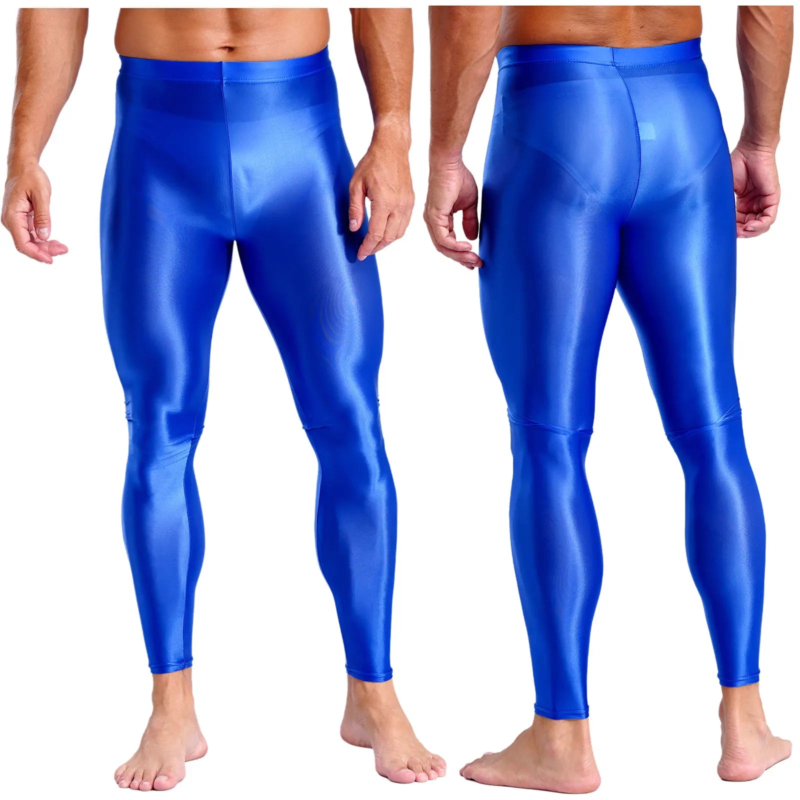 Mens Breathable Pure Color Oil Sports Pants Shiny Metallic Stretchy Casual Leggings Gym Running Workout Fitness Pants Trousers