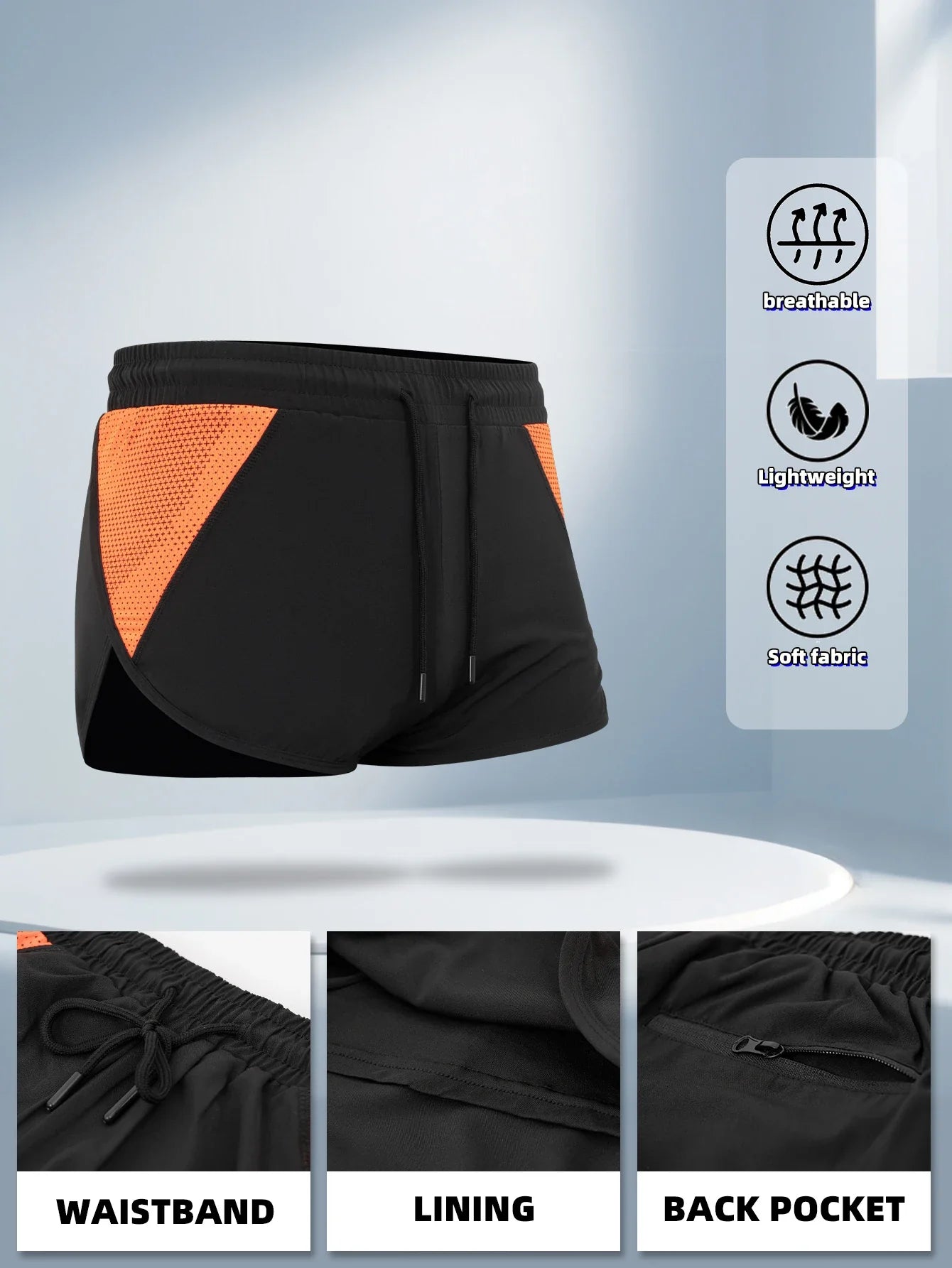 Men's Running Shorts with Zipper Pockets, Black Athletic Shorts for Men Gym Shorts with Liner