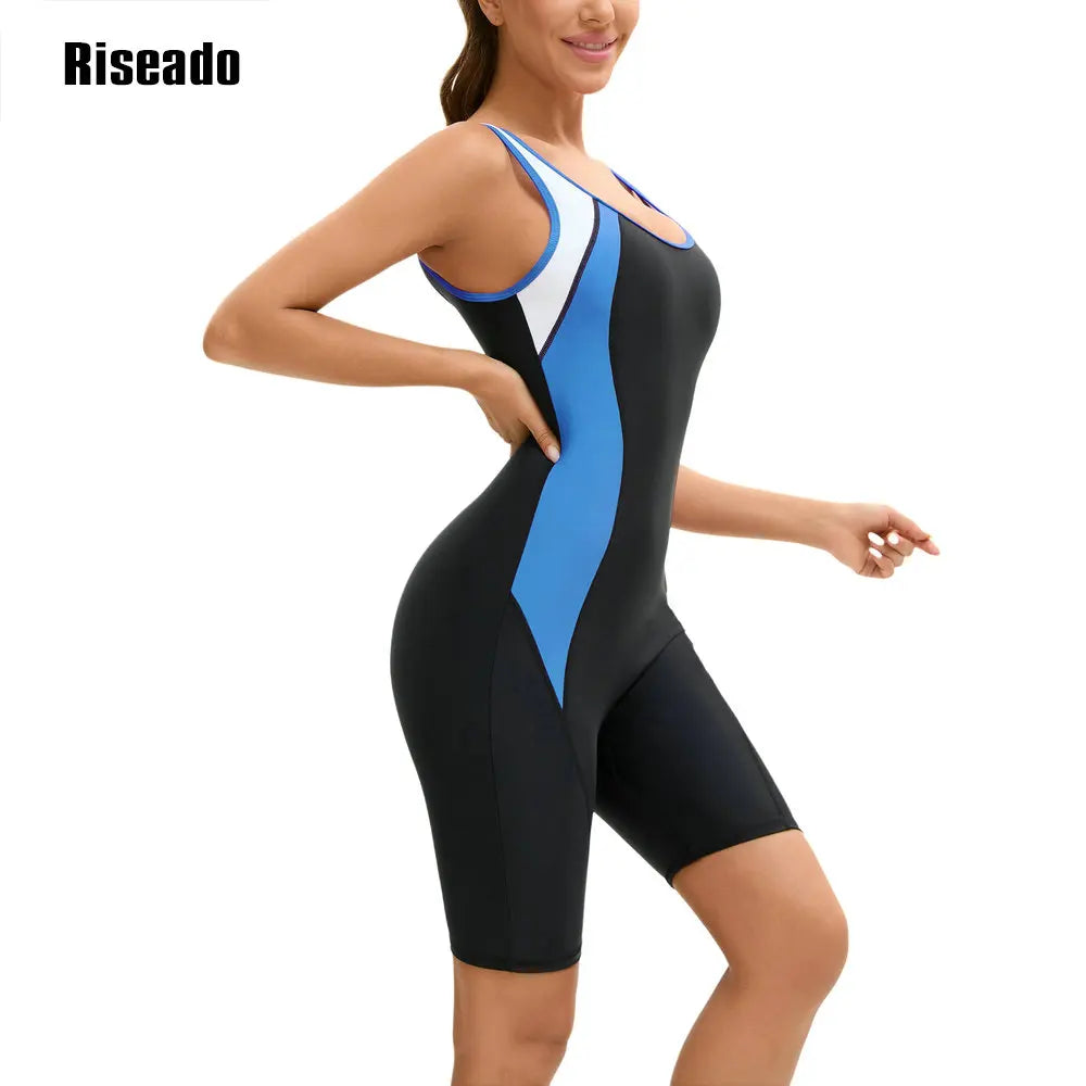 Women's Boyleg One Piece Swimsuit with U Back Athletic Bathing Suit  Full Body Cover Knee Length Bodysuits Swimwear for Girls