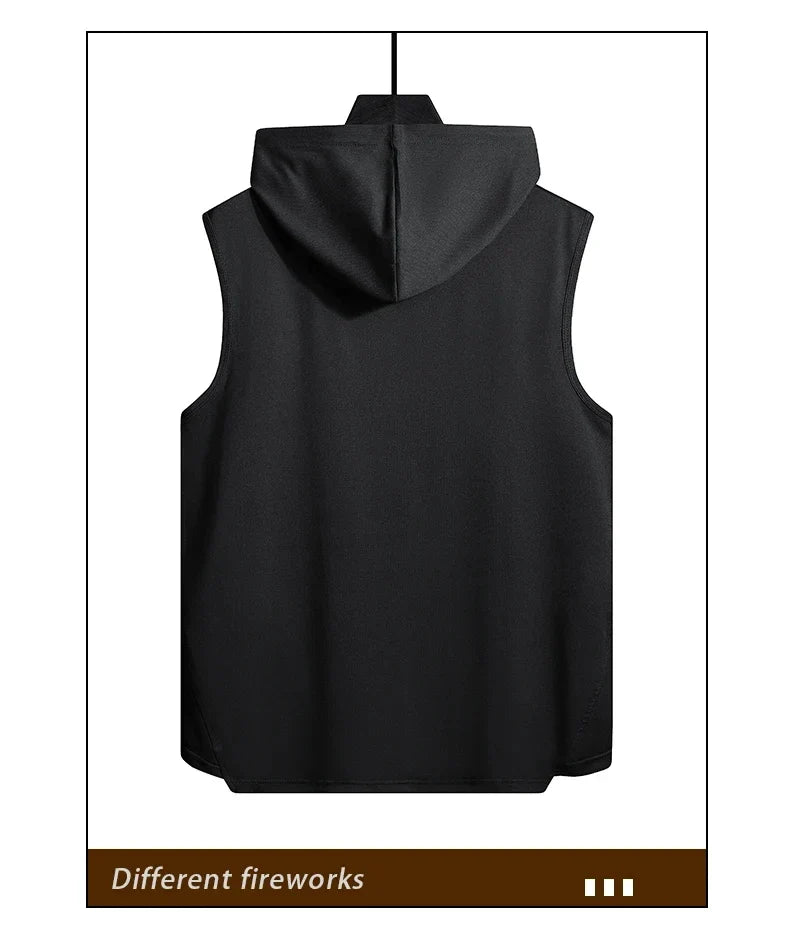Short Sleeve Quick Dry Vest Men's Black Grey Tshirt GYM Tank Top Tees With Hoodies Fashion Clothes OverSize 4XL
