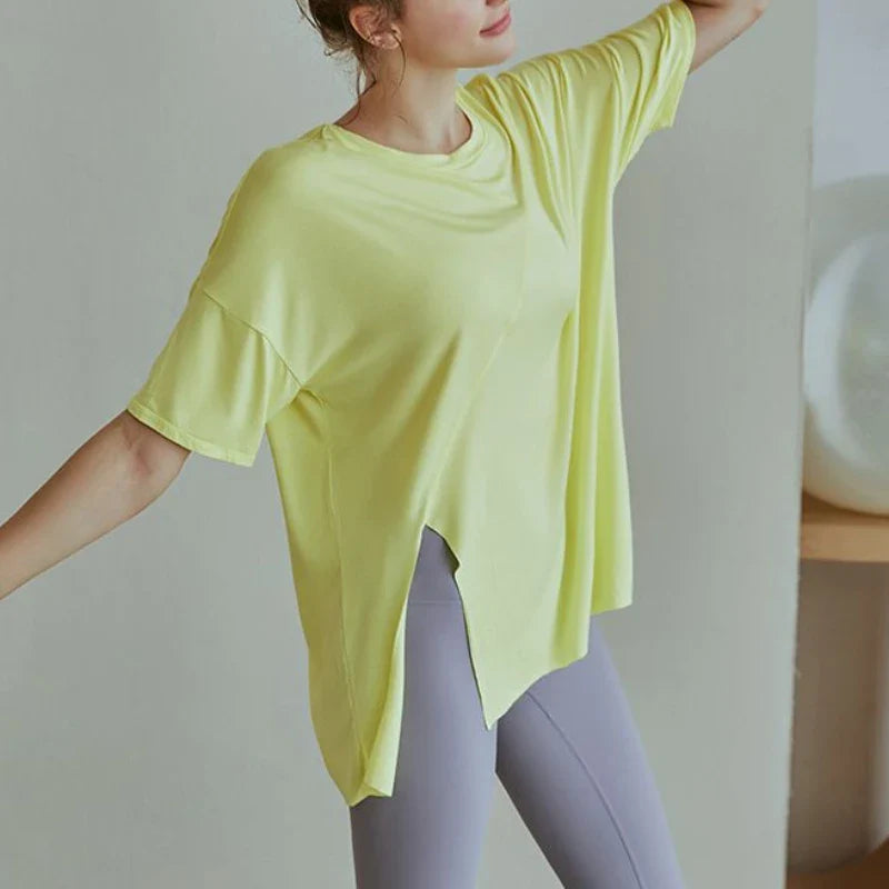 Women's Fitness Sports T-shirt Tops Running Loose Split Short Sleeve Quick Drying Shirts Leisure Clothing Blouse Yoga Top