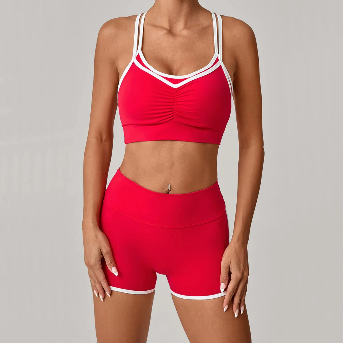 Adjustbale Back Yoga Set Women Power Line Sport Bra Gym Workout Legging High Waist Fitness Athletic Shorts Active Wear