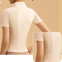 Aiithuug Yoga Tops Zipper Short Sleeve Gym Shirts Waist Slimmer Zip Up Sports Workout Top Fitness Jackets Running Slim Fit Tops