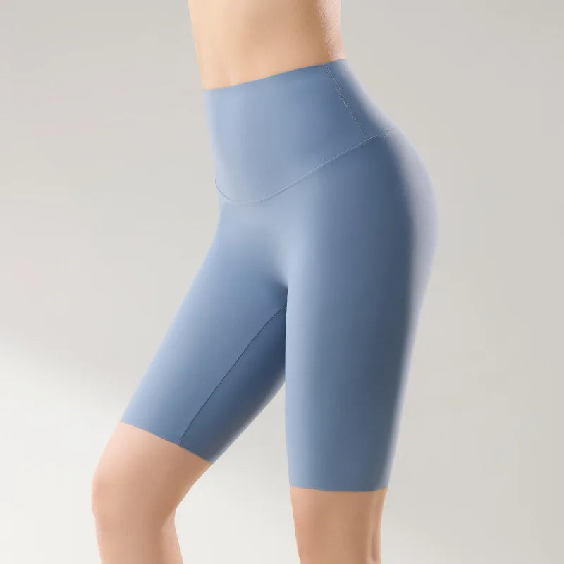 Thin Seamless High Waist Sharkskin Bicycle Shorts Women Knee Length Tight Biker Shorts Sport Short Leggings