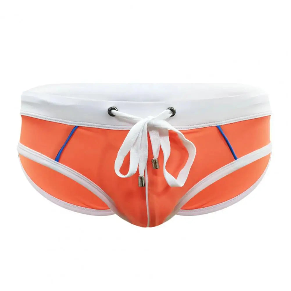 Men Summer Swimming Trucks Boxer Mid-rise Drawstring Patchwork Color Swimming Briefs Quick-Drying Stretch Beach Surfing Briefs