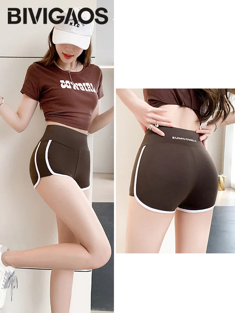 Running Sports Shorts Women Thin White Edge Joggings Shark Mini Shorts Yoga Ice Silk Casual Safety Shorts