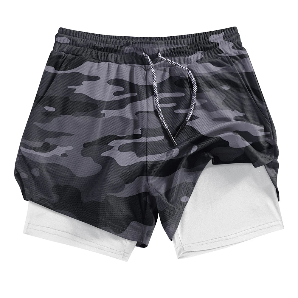 Men's Summer double-deck Quick Dry Gym Athletic Workout Casual Shorts Comes in Many Colors with Compression Liner and Towel Loop