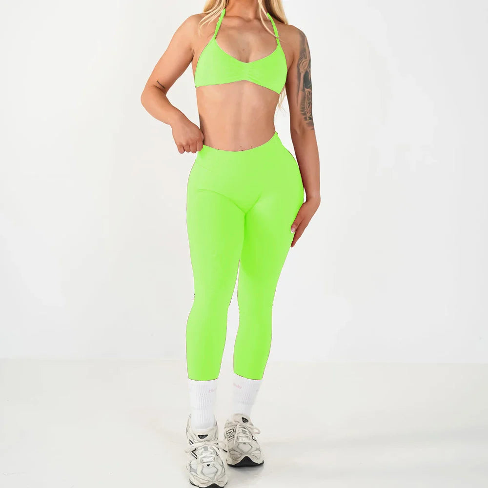 2PCS Seamless Yoga Set Women Workout Scrunch Leggings Strappy Sports Bra Fitness Gym Clothing Workout Set XP389