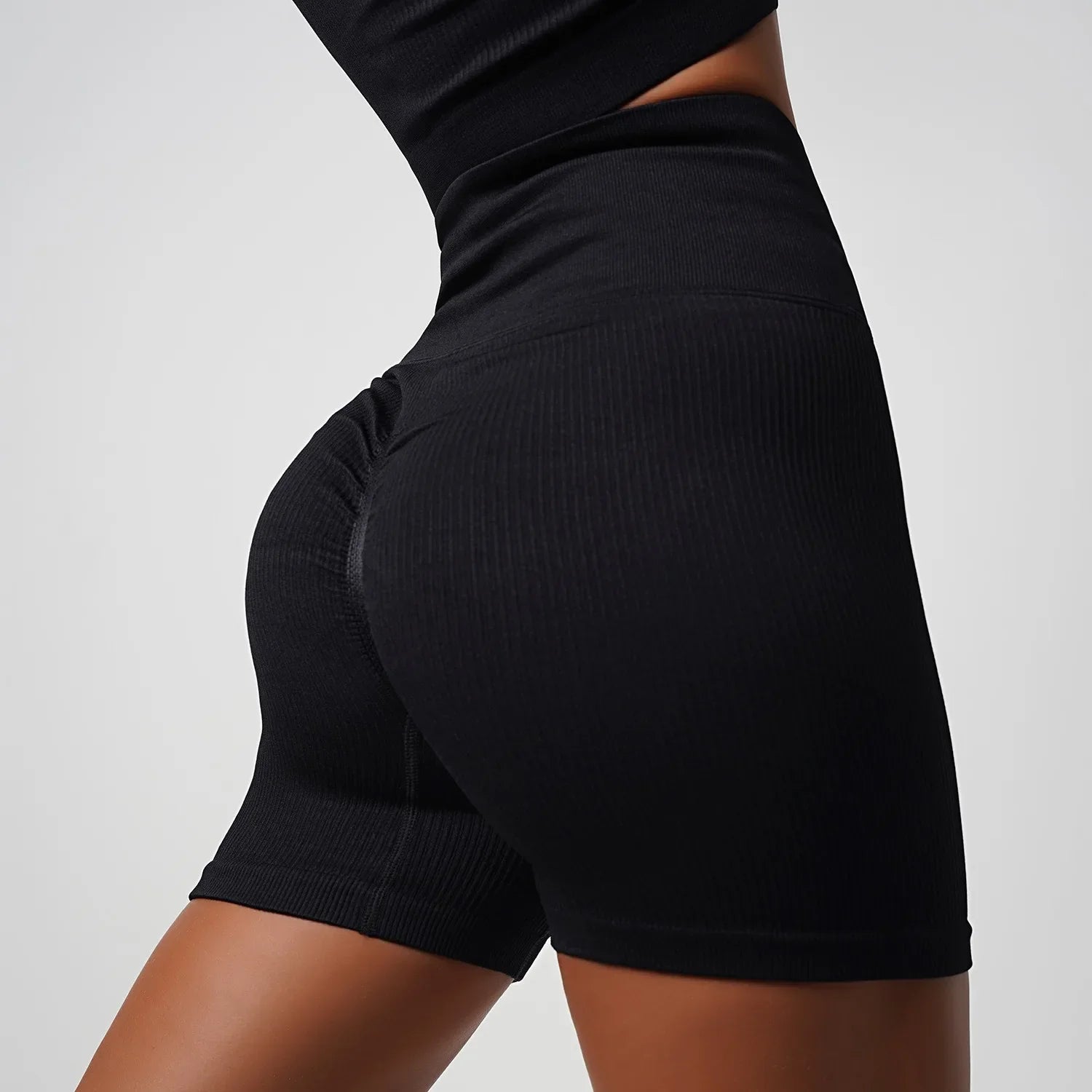 High Waist Tummy Control Gym Shorts Yoga Short Ribbed Scrunch Butt Lifting Workout Shorts Running Jogging Short Women
