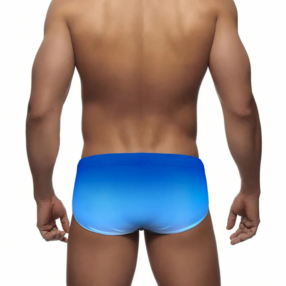 Men's Solid Gradient Swim Briefs Low Waist Pad Push Up Bathing Suit Polyester Quick Dry Male Sport Beach Surfing Swimwear